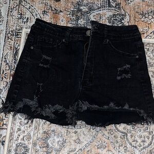 Black Distressed Denim Skirt